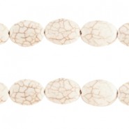 Keramiek turquoise kraal ovaal 16mm Beige white